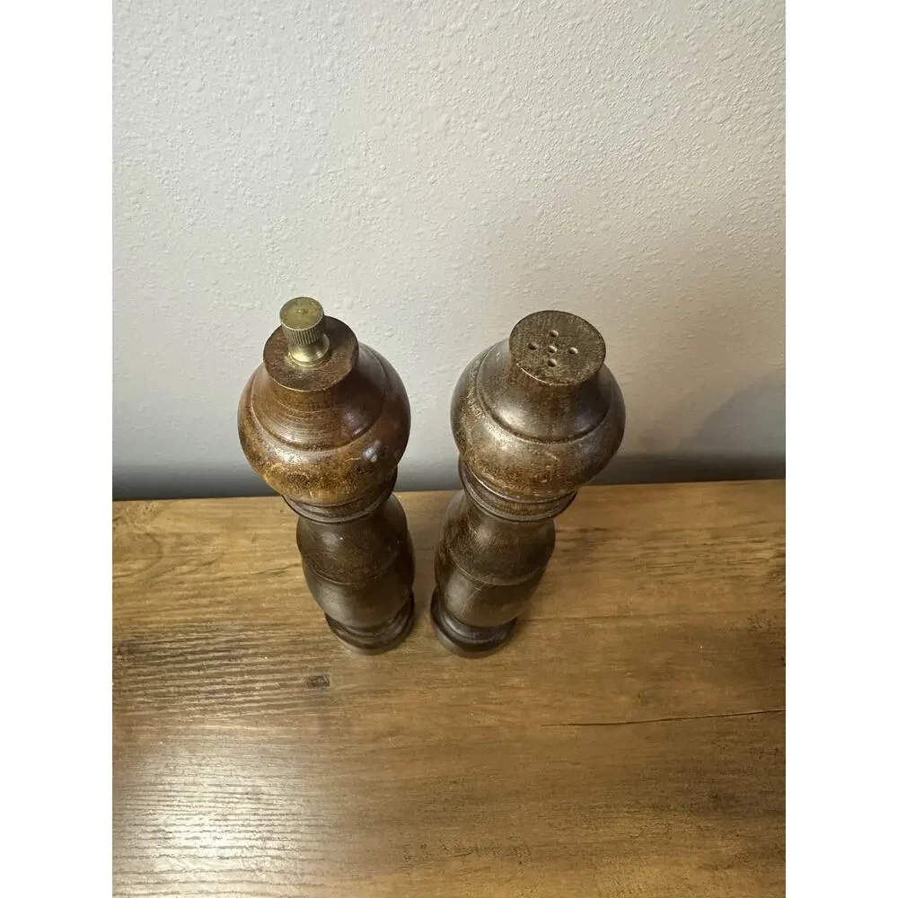 Vintage Wood Salt Pepper Grinder Set Made in Japan 10” Tall Mill Pair